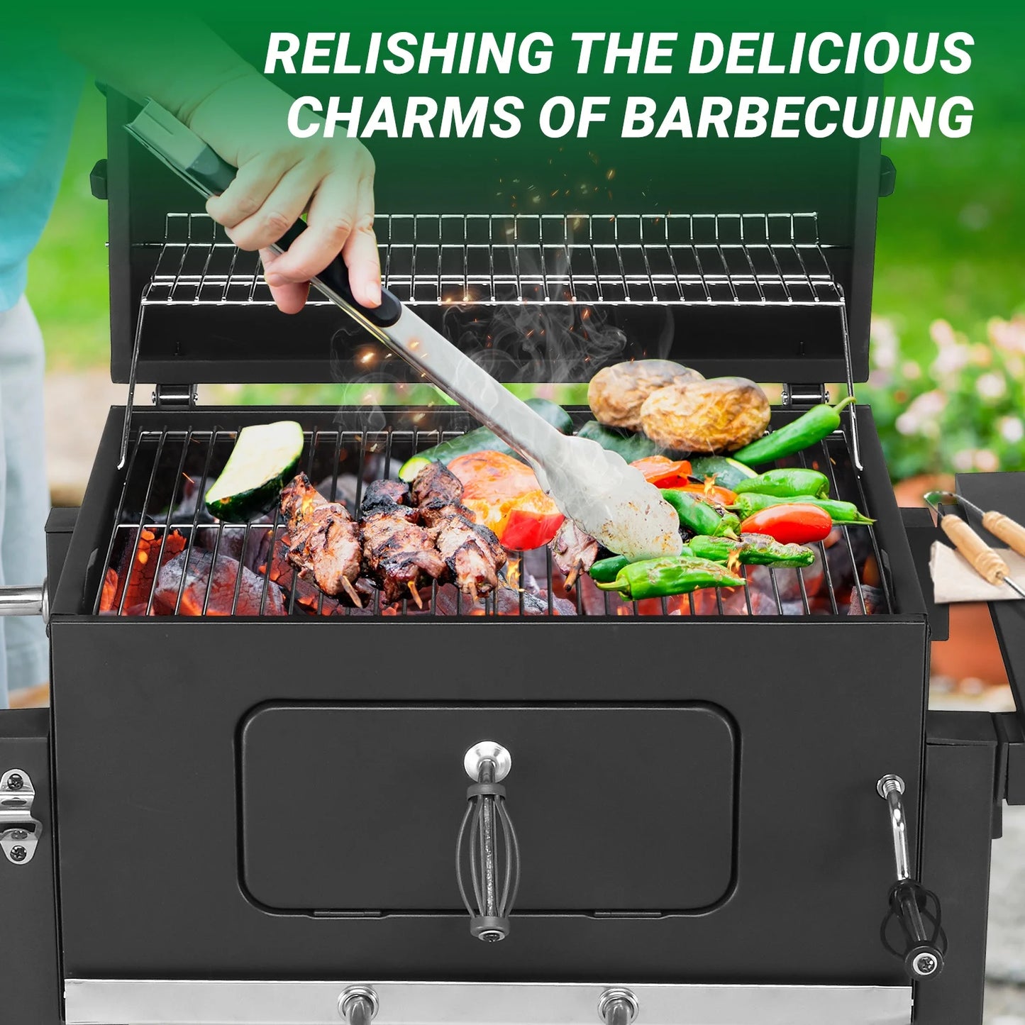 22.50" Outdoor Heavy-Duty Adjustable BBQ Charcoal Grill, Portable