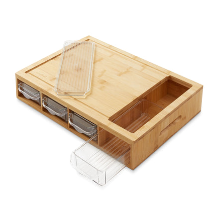 Bamboo Cutting Board with (4) Bpa-Free Food Prep Storage Trays and Lids