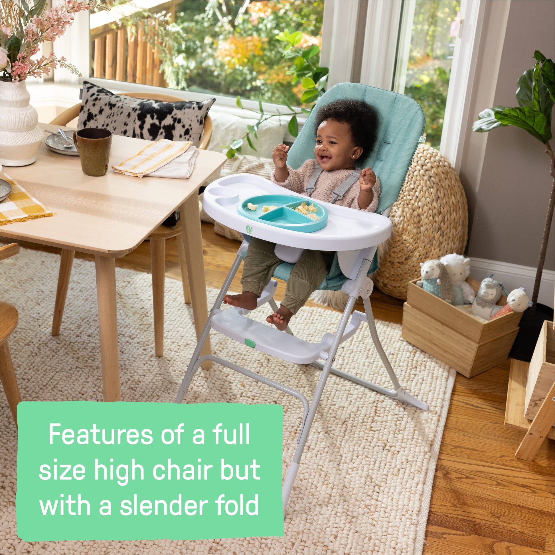 Sun Valley Compact Folding High Chair - for Ages 6 Months and Up, Unisex - Teal