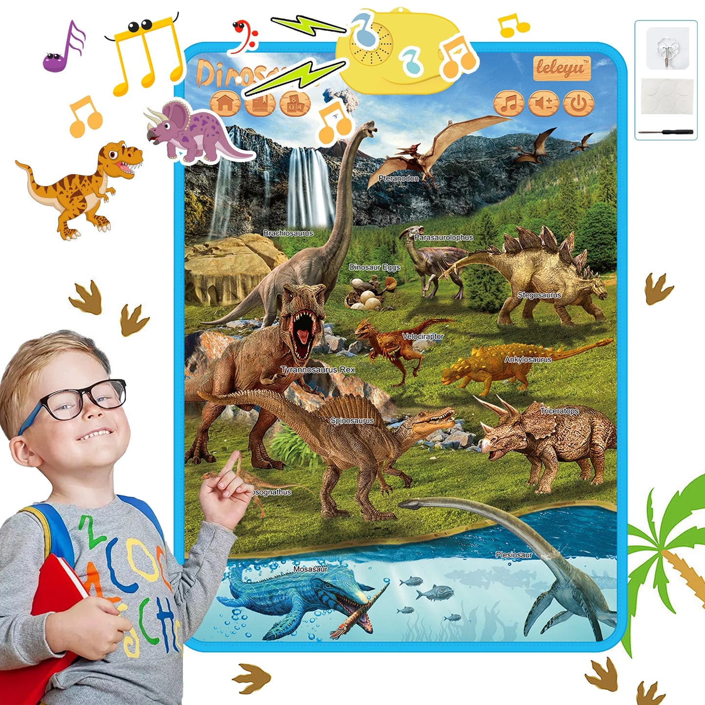 Dinosaur Electronic Learning Chart, Dinosaur Chart for Toddler and Infant,Learning Toys for Kids, Dinosaur Names Learning Chart for Preschool and Kindergarten