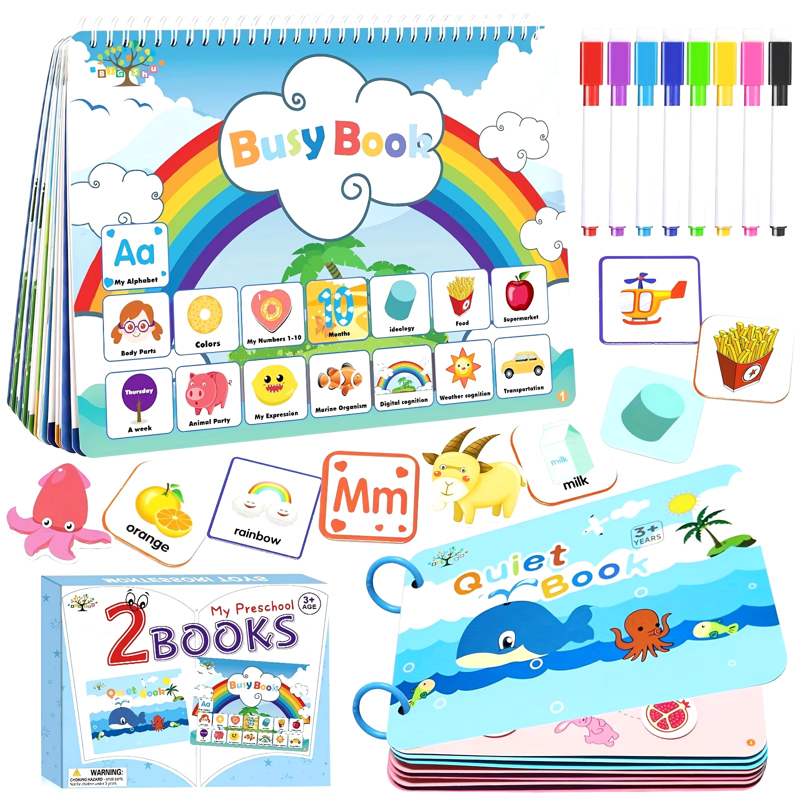 2 Sets of Montessori Busy Books for Preschool Learning Activities, Educational Toys for Boys and Girls over 3 Years Old