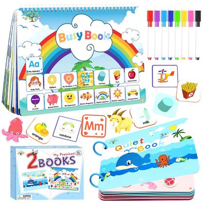 2 Sets of Montessori Busy Books for Preschool Learning Activities, Educational Toys for Boys and Girls over 3 Years Old