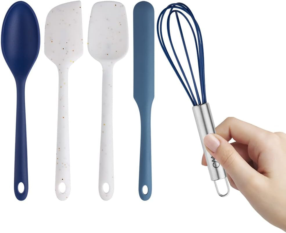 Kitchen Utensil Set - Silicone Kitchen Tools, Whisk, Tong, Spatula, Spoonula and Spoon, Navy Collection