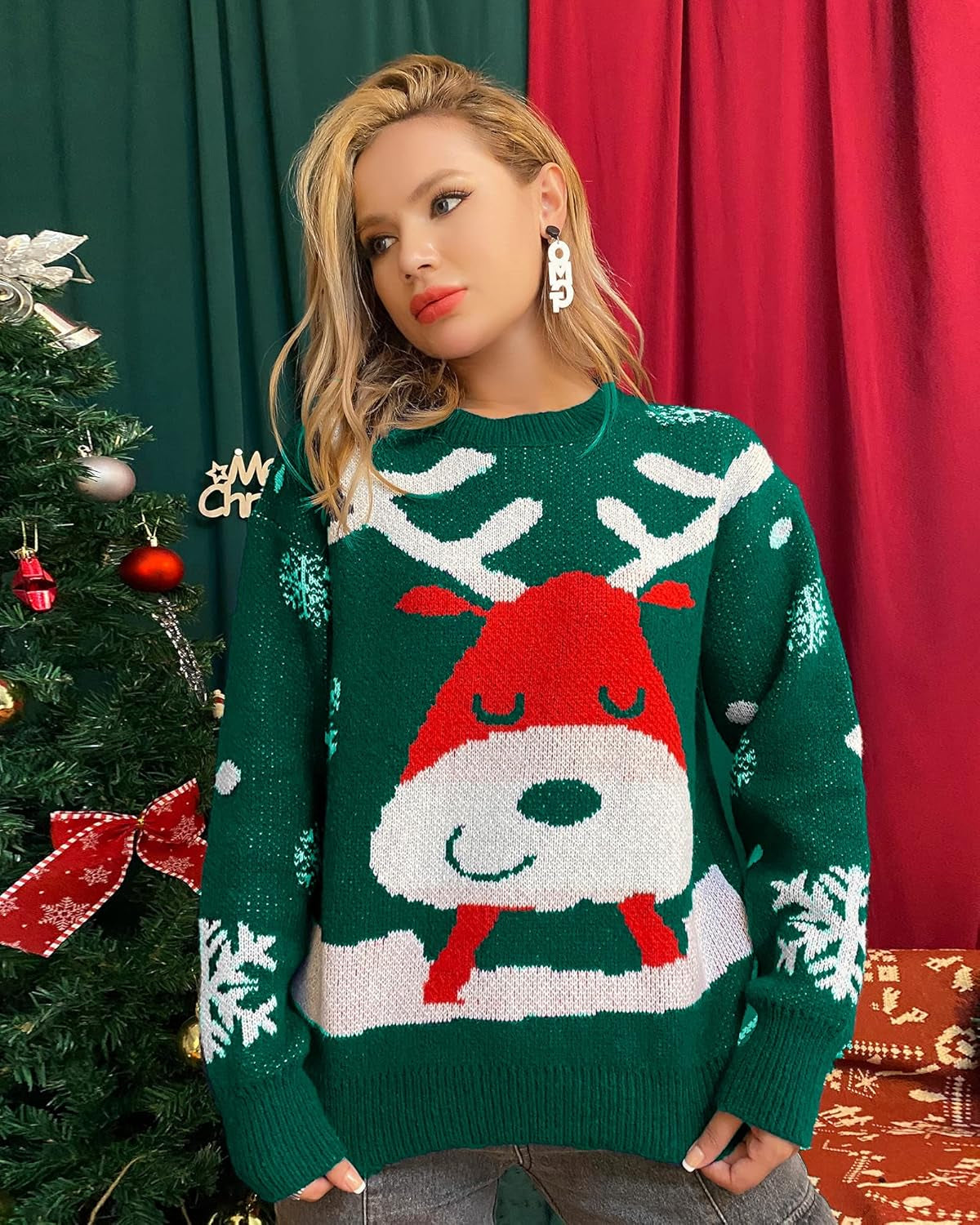 Women Ugly Christmas Sweater Pullover Holiday Soft Lightweight Warm Crewneck Chunky Sweaters