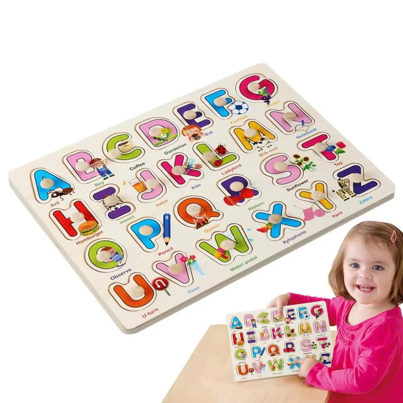 Wooden Puzzles Colorful Alphabet Number Match Educational Toys Plate for Letter Learning Educational Toys for Skill Development