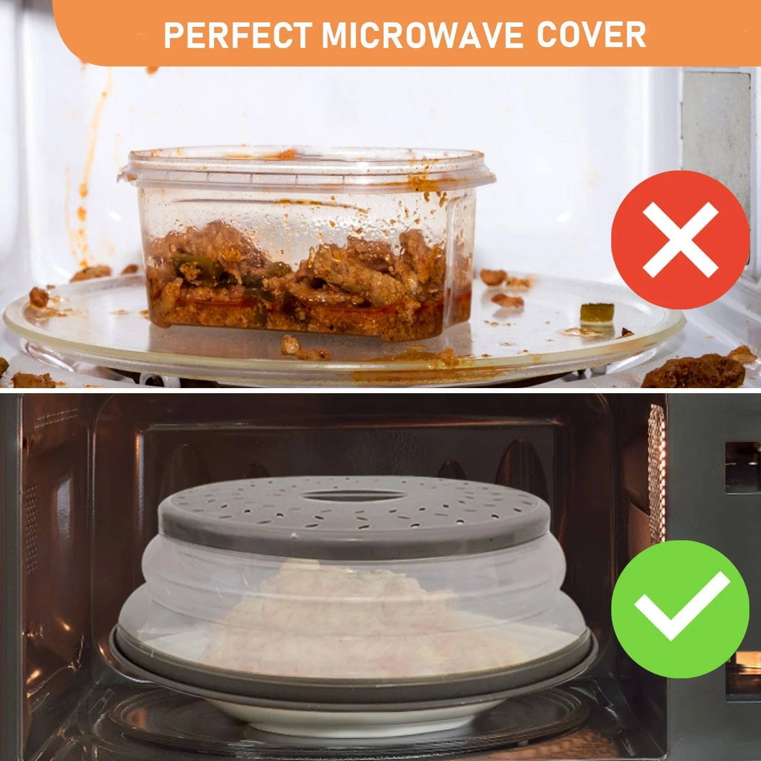 Vented Collapsible Microwave Cover for Food, Dishwasher-Safe, Fruit Drainer Basket, Bpa-Free Silicone & Plastic, Grey