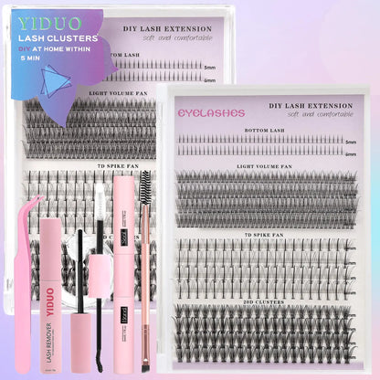 Spring Mixed Individual Cluster False Eyelashes Kit, 1 Box DIY Eyelash with Tweezers & Eyelash Sealant, Professional Makeup Products for Women & Girls, Music Festival Makeup Product