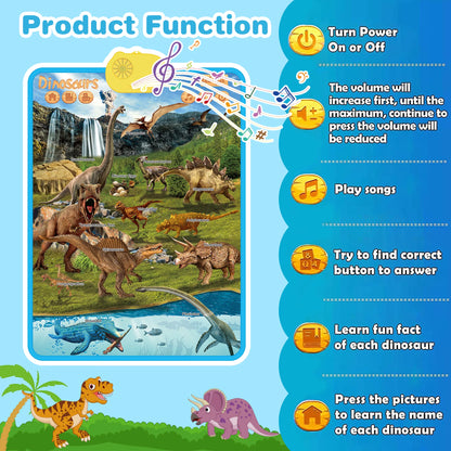 Dinosaur Electronic Learning Chart, Dinosaur Chart for Toddler and Infant,Learning Toys for Kids, Dinosaur Names Learning Chart for Preschool and Kindergarten