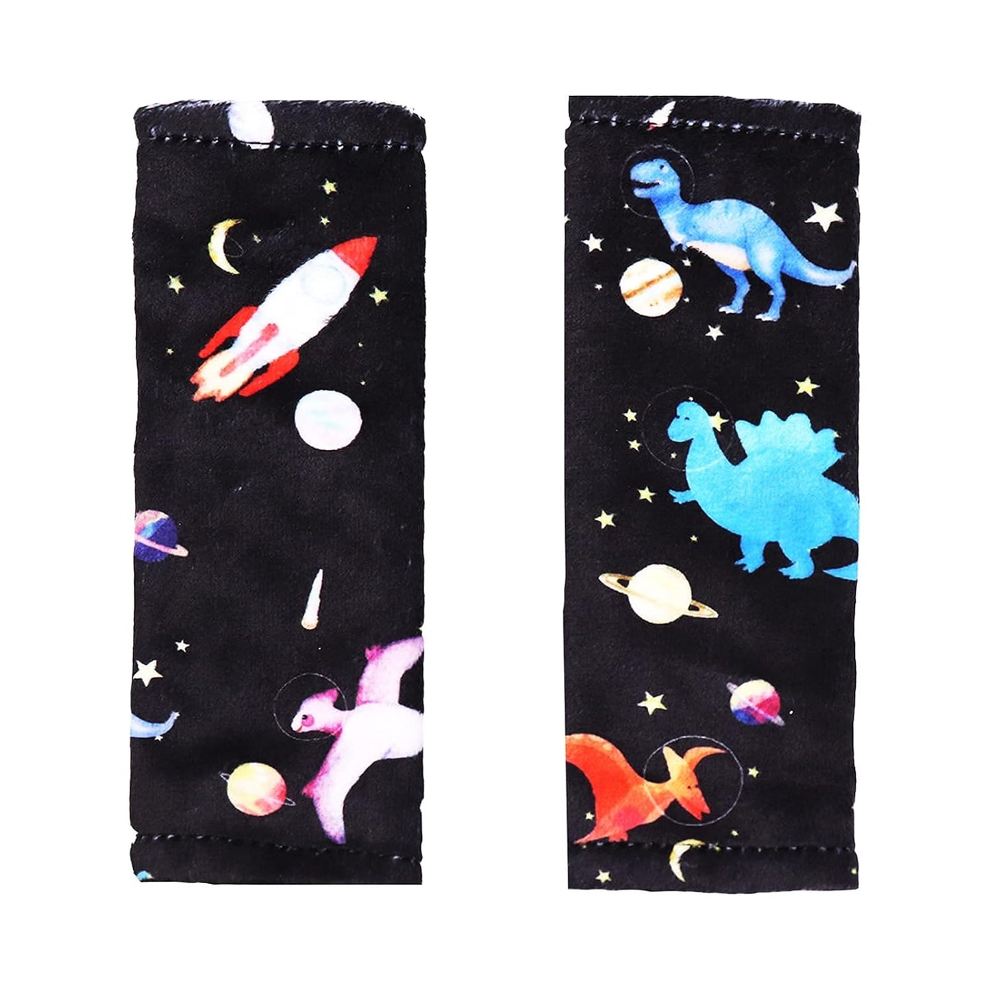 Car Seat Belt Covers for Baby Kids, 2 Packs Toddlers Stroller Seat Strap Covers, Car Seat Straps Shoulder Pads for Girls Boys, Minky Seat Belt Protectors for Car Seats(Space Dinosaur)