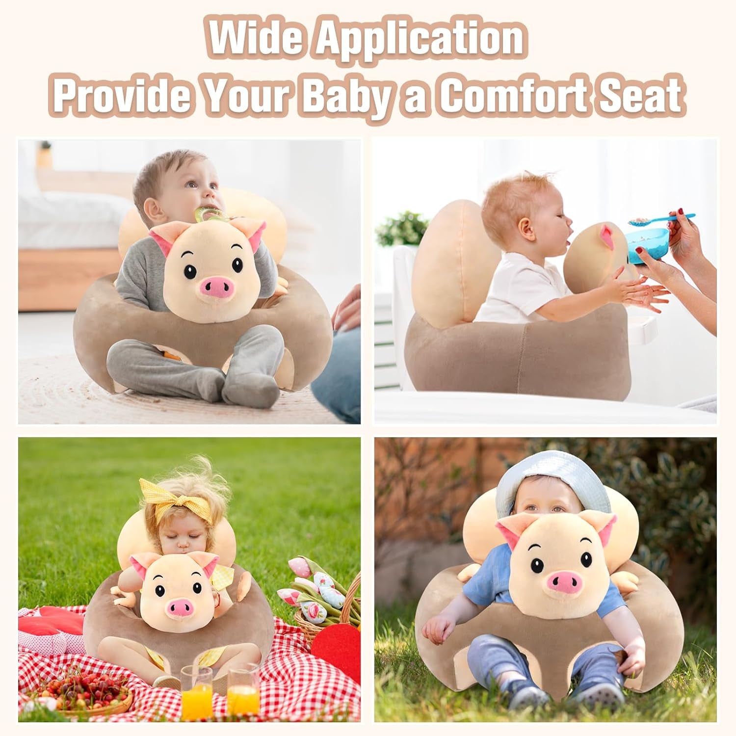 Sit Me up Floor Seat for Baby Chair for Sitting up Support Seat Sofa Plush Animal Shaped Baby Learning to Sit Chair for 3-24 Months,Pp Cotton Full Filling(Pig)