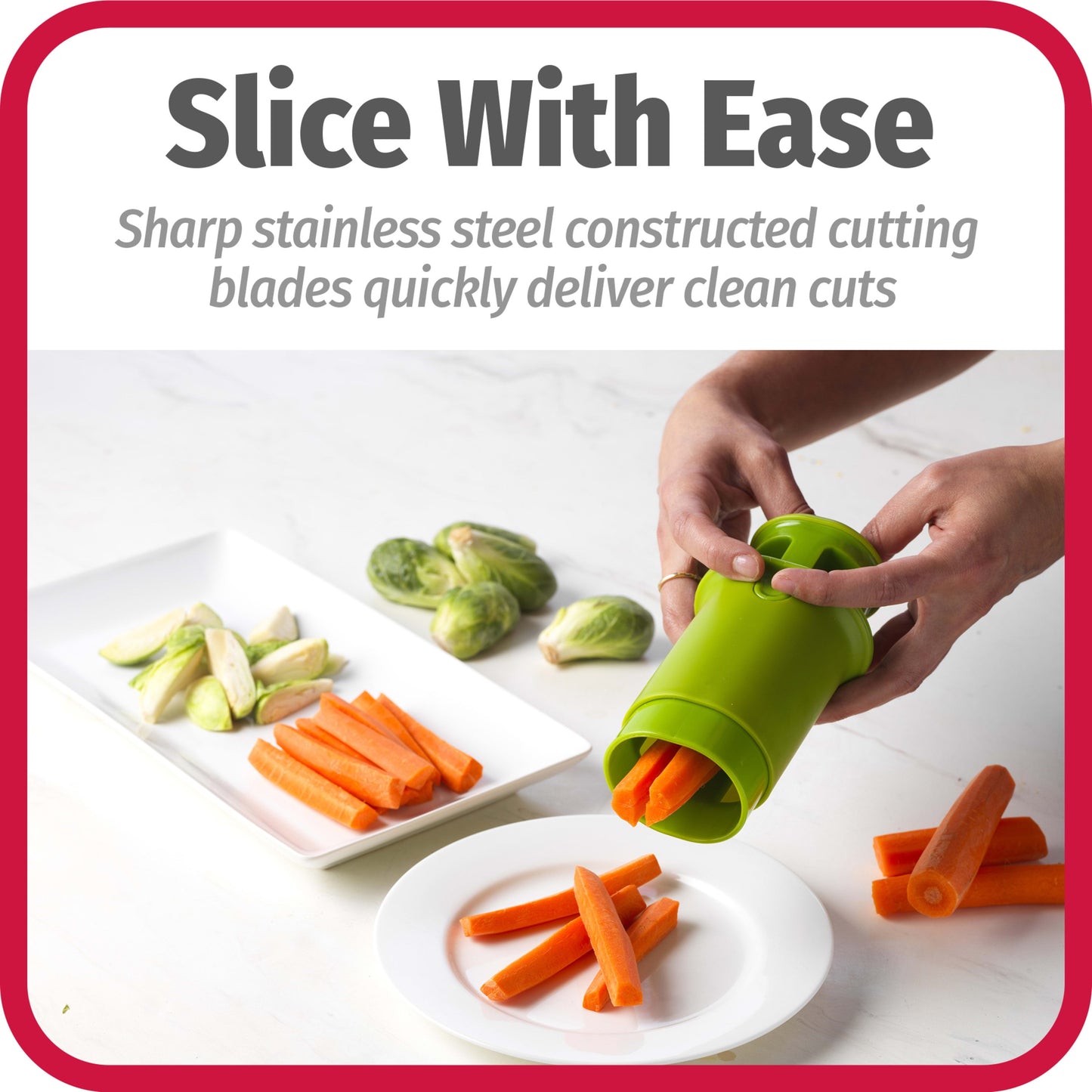 Stainless Steel Fruit and Veggie Divider with 4 Lengthwise Cuts, Green