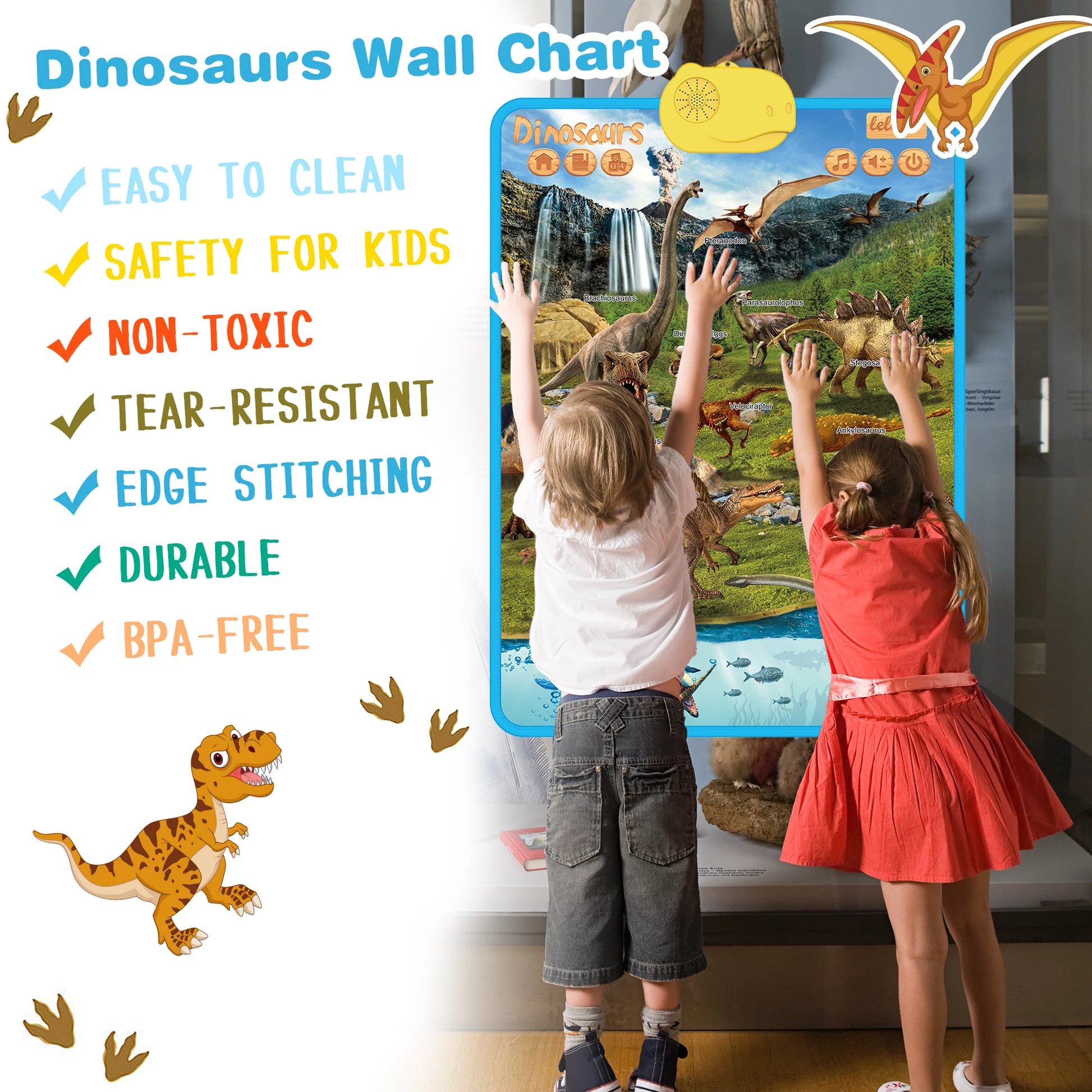 Dinosaur Electronic Learning Chart, Dinosaur Chart for Toddler and Infant,Learning Toys for Kids, Dinosaur Names Learning Chart for Preschool and Kindergarten