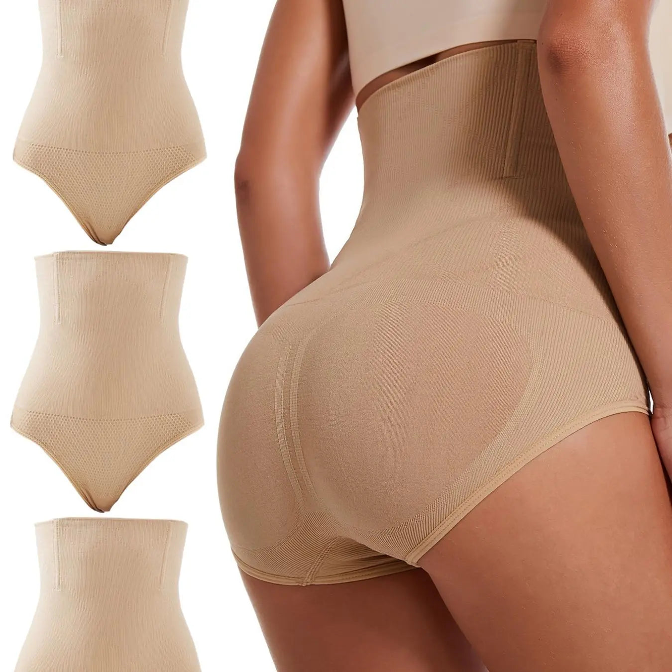 Women'S 3Pcs Solid High Waist Minimalist Shapewear Panty, Casual Comfort Tummy Control Body Shaping Basic Knicker, Lady Tummy Tuck Butt Lifting Shapewear Bottoms, Womenswear Shapewear Clothing for All Seasons