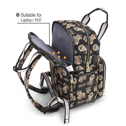 Diaper Bag Backpack, Jacquard Diaper Backpack with Changing Pad and USB Charging Port, Stylish Baby Bag for Mom Dad, Black