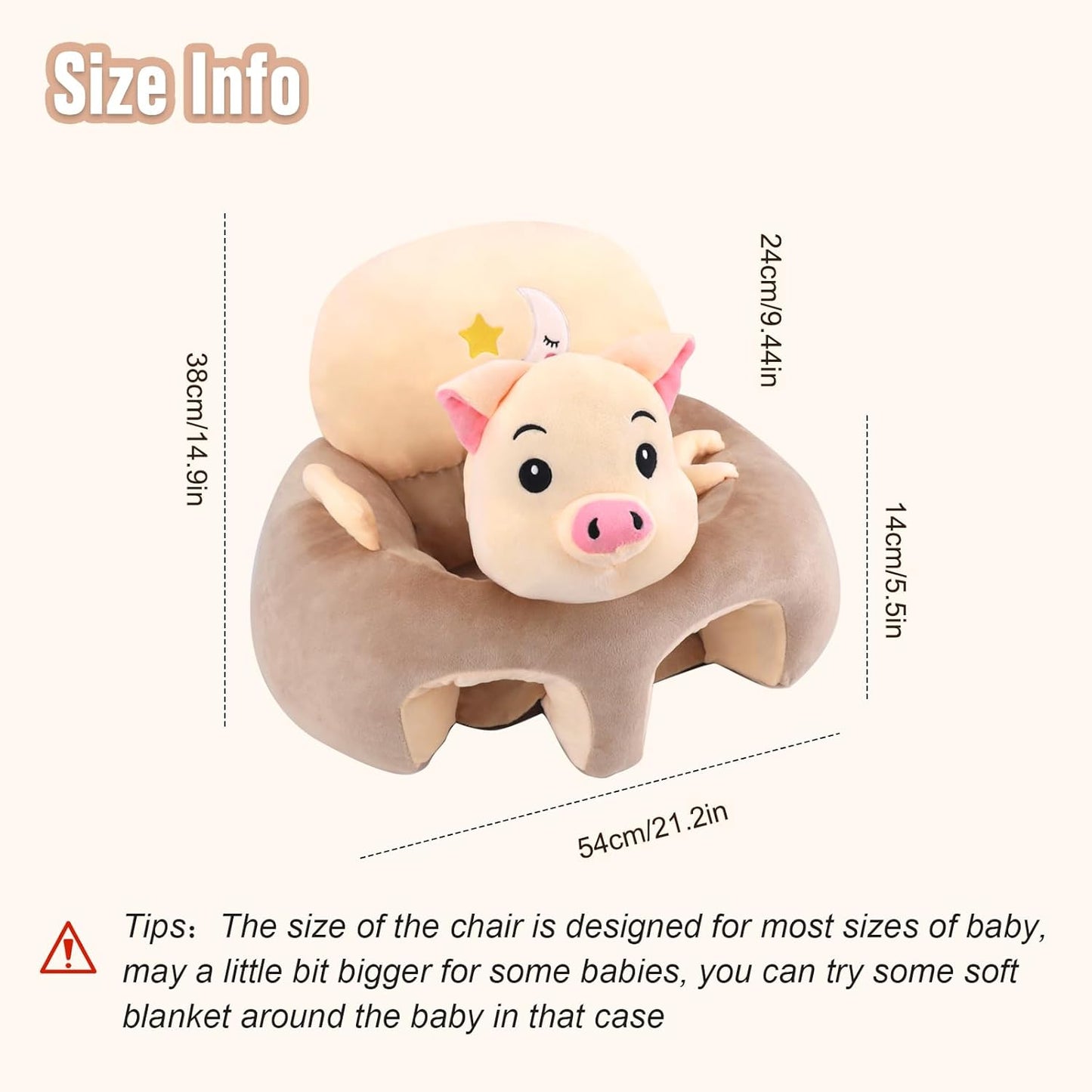 Sit Me up Floor Seat for Baby Chair for Sitting up Support Seat Sofa Plush Animal Shaped Baby Learning to Sit Chair for 3-24 Months,Pp Cotton Full Filling(Pig)