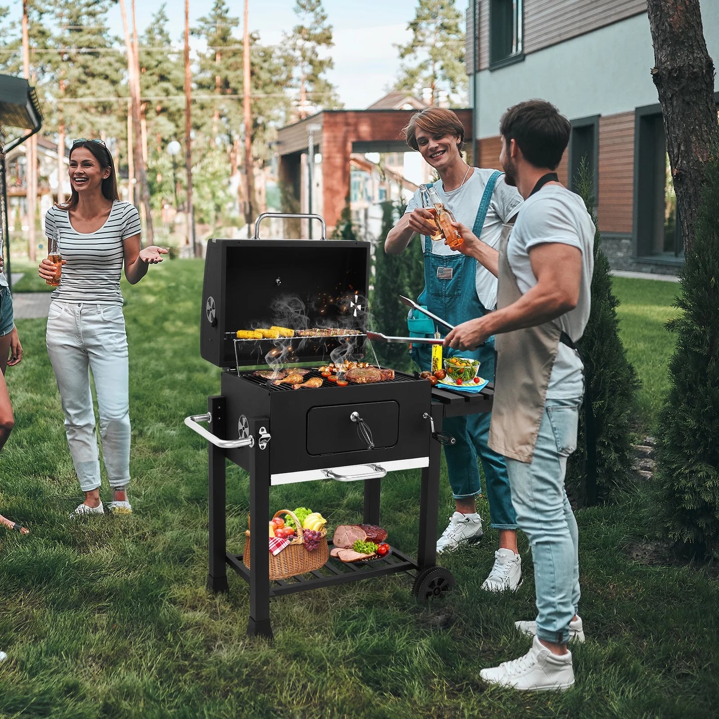 22.50" Outdoor Heavy-Duty Adjustable BBQ Charcoal Grill, Portable