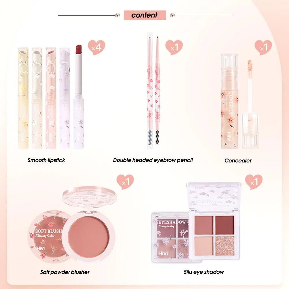 Spring Flower Pattern Makeup Set (1 Piece), Portable Travel Multi-Functional Makeup Set with Lipsticks Eyebrow Pencil Concealer Blush Palette Eye Shadow Palette, Full Kit Makeup Supplies Gifts, Music Festival Makeup Product