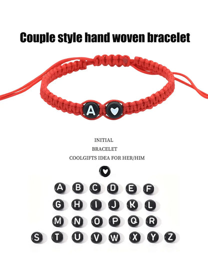 Spring 26 Letters & Heart Design Braided Drawstring Bracelet as Gift, Casual Simple Plain Color Braided Bracelet for Women and Men, Trendy Versatile Accessories for Couples