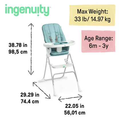 Sun Valley Compact Folding High Chair - for Ages 6 Months and Up, Unisex - Teal