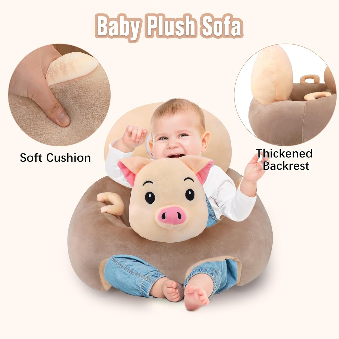 Sit Me up Floor Seat for Baby Chair for Sitting up Support Seat Sofa Plush Animal Shaped Baby Learning to Sit Chair for 3-24 Months,Pp Cotton Full Filling(Pig)