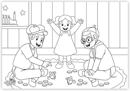 Jumbo Hanukkah Coloring Book - Great for Partys and Gifts- XL Chanuka Coloring Book - 12 Pages