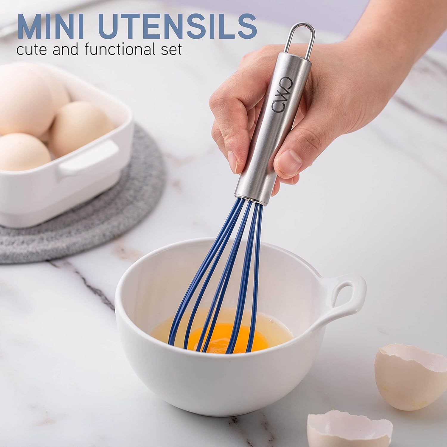 Kitchen Utensil Set - Silicone Kitchen Tools, Whisk, Tong, Spatula, Spoonula and Spoon, Navy Collection