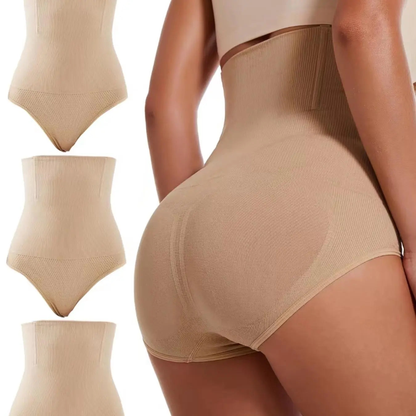 Women'S 3Pcs Solid High Waist Minimalist Shapewear Panty, Casual Comfort Tummy Control Body Shaping Basic Knicker, Lady Tummy Tuck Butt Lifting Shapewear Bottoms, Womenswear Shapewear Clothing for All Seasons