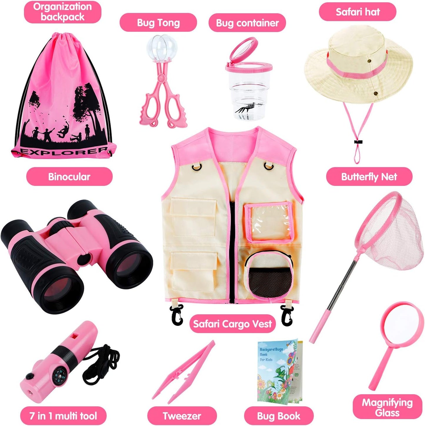 Toys for Girls Explorer Kit, Bug Catcher Kit for Kids, Birthday Gifts for Girls, Summer Toys for 3 4 5 6 7 8+ Year Old Girls, 3 4 5 6 7 8+ Year Old Girl Birthday Gift Kids Outdoor Toys