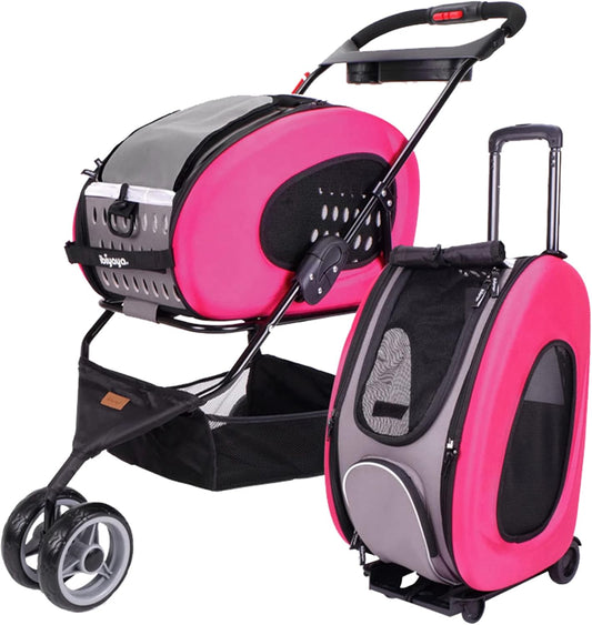 - Compact 5-In-1 Convertible and Foldable Small Pet Carrier and Stroller - Multifunctional Combo System Cat Stroller and Dog Stroller - Pets up to 16 Pounds - Pink