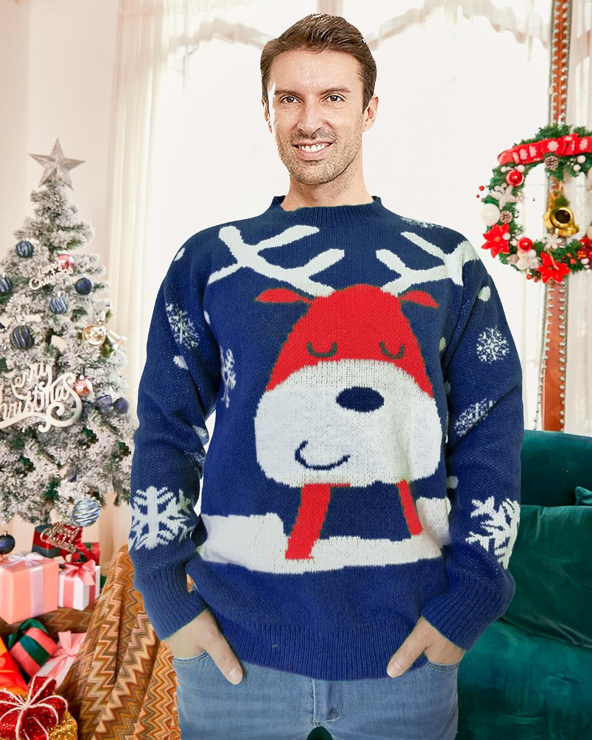 Ugly Christmas Sweaters for Men Holiday Xmas Sweater Pullover Warm Stretchy Soft Breathable