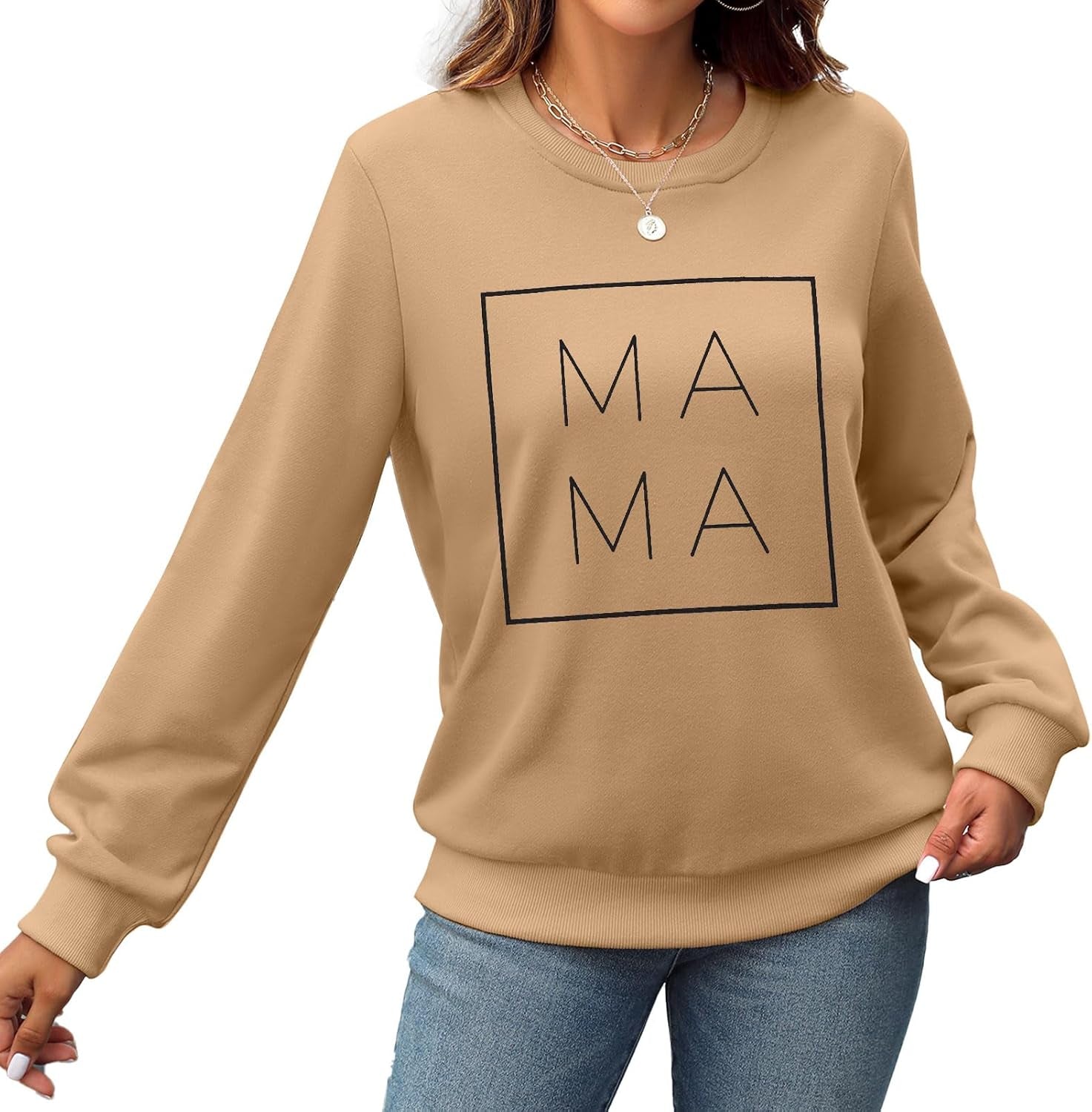 Mama Sweatshirt Women Funny Letter Print Mom Life Blouse Tops Casual Long Sleeve Pullover Tees