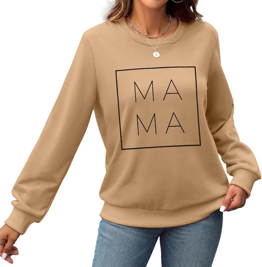 Mama Sweatshirt Women Funny Letter Print Mom Life Blouse Tops Casual Long Sleeve Pullover Tees