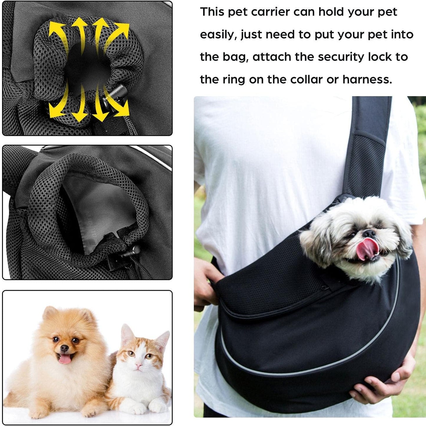 Pet Dog Sling Carrier Breathable Mesh Sling Bag Safe Hands Free Adjustable Dog Satchel for Small Dogs Cats to Outdoor Travel