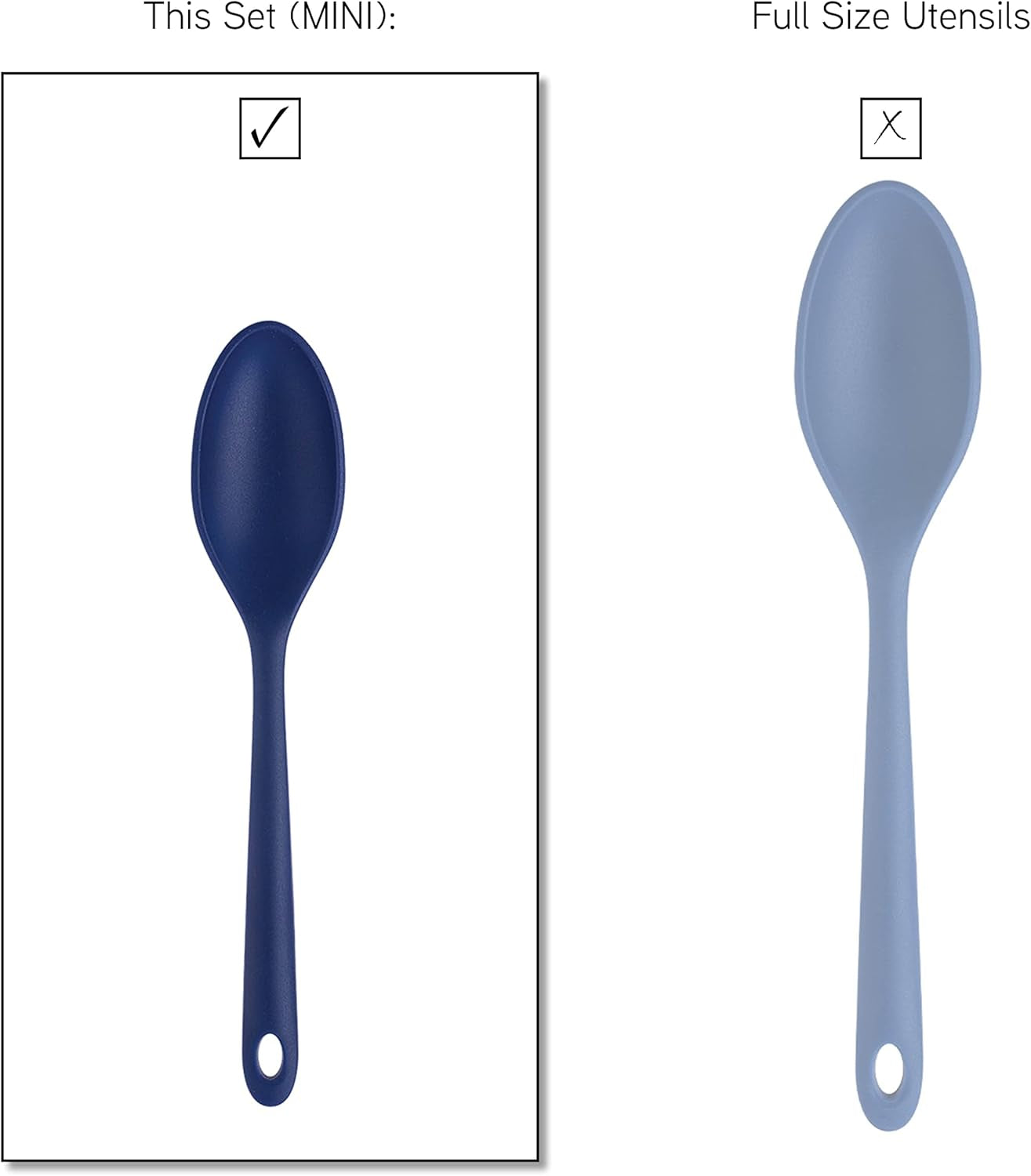 Kitchen Utensil Set - Silicone Kitchen Tools, Whisk, Tong, Spatula, Spoonula and Spoon, Navy Collection