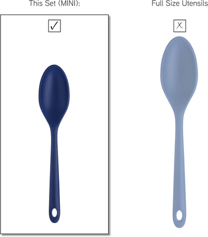 Kitchen Utensil Set - Silicone Kitchen Tools, Whisk, Tong, Spatula, Spoonula and Spoon, Navy Collection