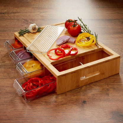 Bamboo Cutting Board with (4) Bpa-Free Food Prep Storage Trays and Lids