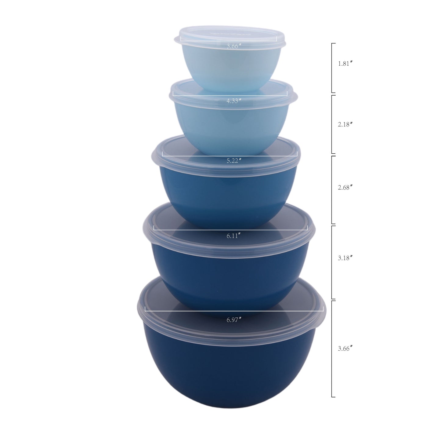 Mixing Bowl Set, 23 Pieces with Lids, Measuring Cups and Spoons, Blue