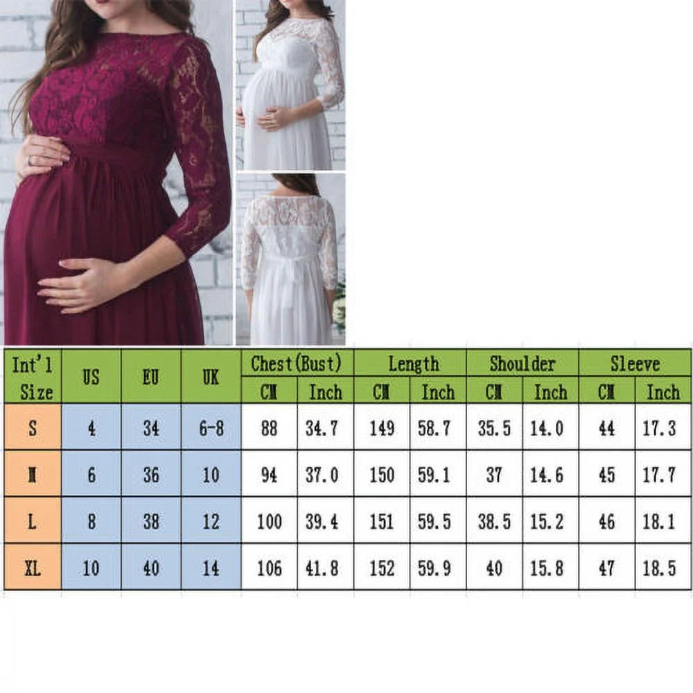 Women Vintage Lace Floral Maternity Dress Photography Baby Shower Party Long Maxi Gown Dresses