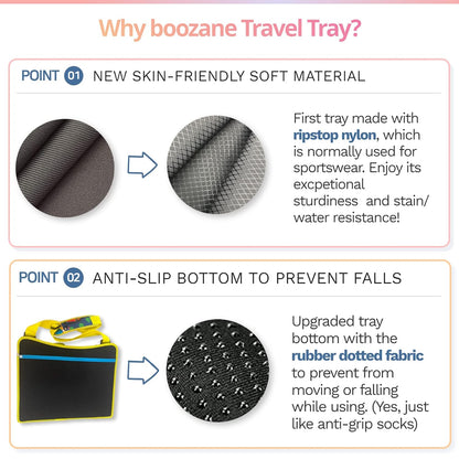 Kids Travel Tray - New Upgraded Soft-Touch Material with Anti-Slip Tray Bottom That Fits with Any Types of Travel Including Plane, Train and Car (Pink)