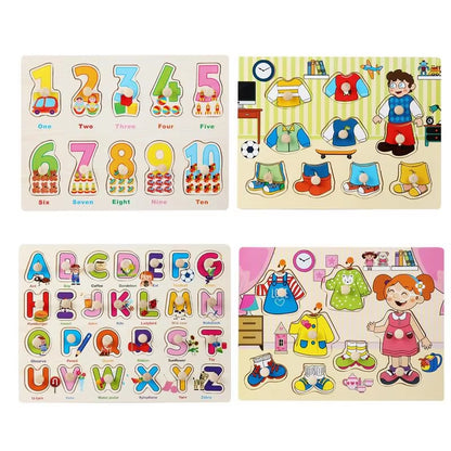 Wooden Puzzles Colorful Alphabet Number Match Educational Toys Plate for Letter Learning Educational Toys for Skill Development