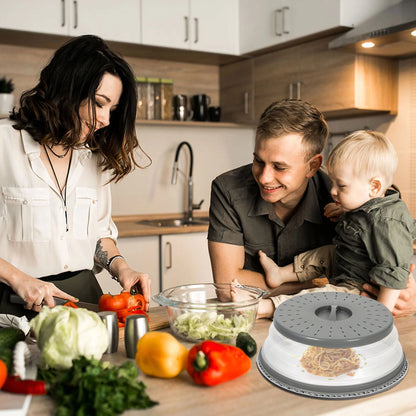 Vented Collapsible Microwave Cover for Food, Dishwasher-Safe, Fruit Drainer Basket, Bpa-Free Silicone & Plastic, Grey