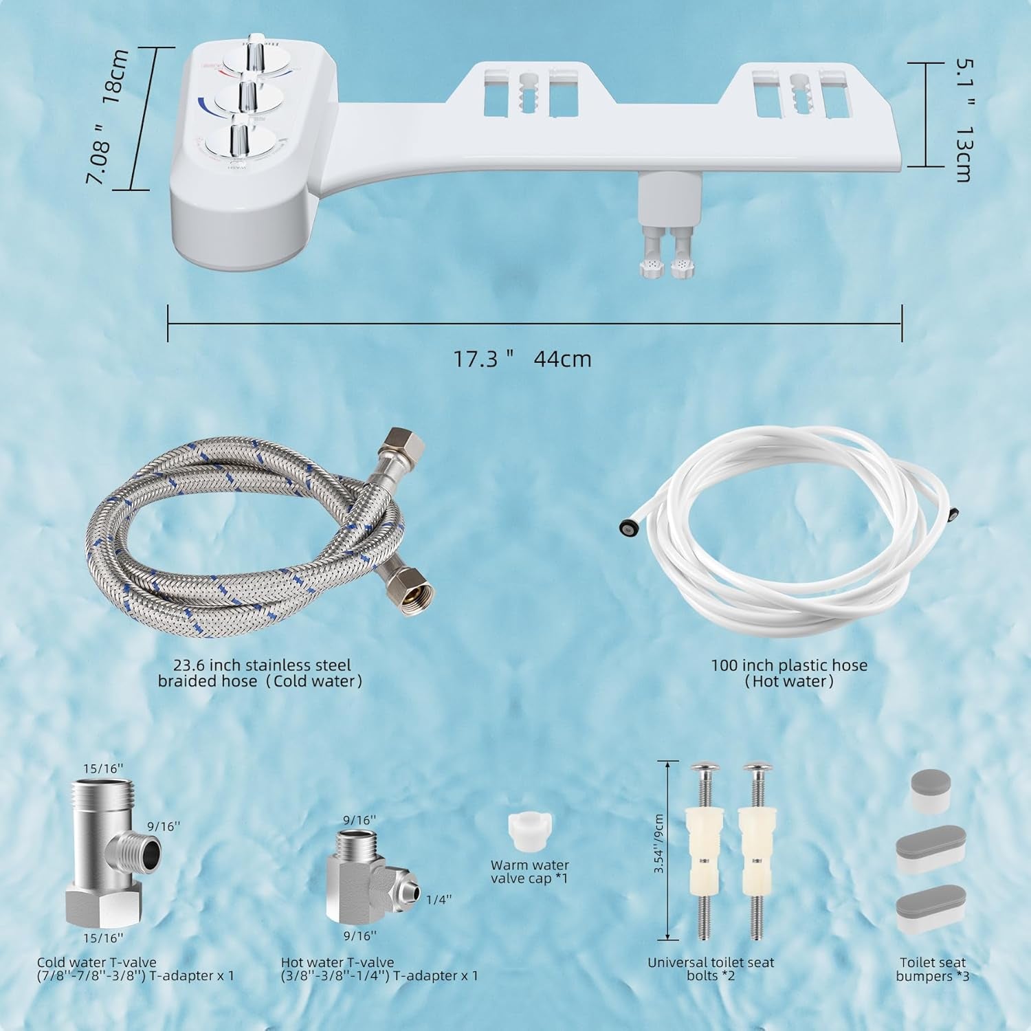 Toilet Seat Bidet with Self Cleaning Dual Nozzle, Hot and Cold Water Spray Non-Electric Mechanical Bidet Toilet Attachment for Rear or Female Washing Sanitizing