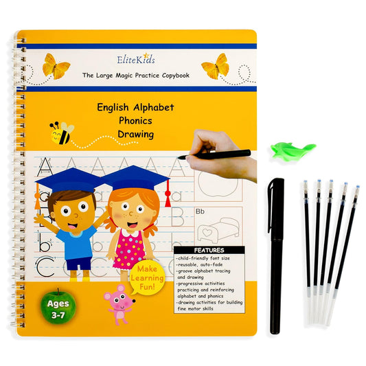 Teacher Designed Large Magic Practice Copybook for Kids. Groove Letter Tracing Alphabet Book, Phonics and Handwriting Book. Pre K and Kindergarten Workbook with Copy Book Magical Writing Pen.