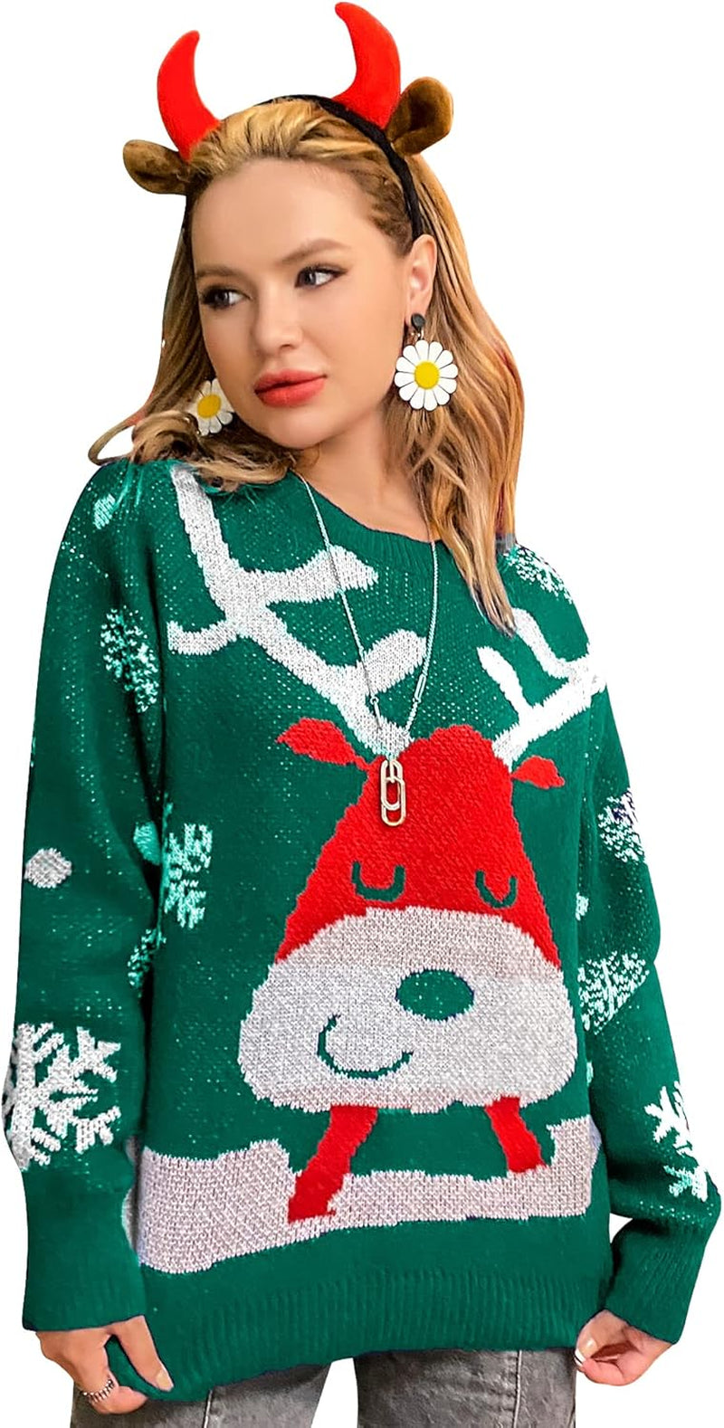 Women Ugly Christmas Sweater Pullover Holiday Soft Lightweight Warm Crewneck Chunky Sweaters