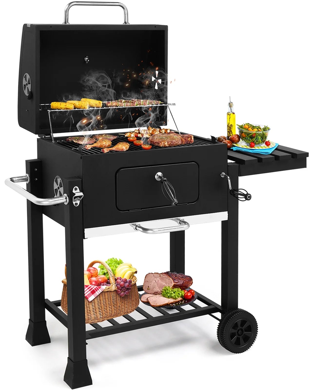 22.50" Outdoor Heavy-Duty Adjustable BBQ Charcoal Grill, Portable