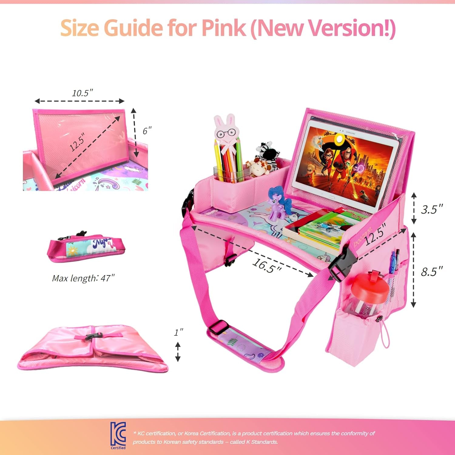 Kids Travel Tray - New Upgraded Soft-Touch Material with Anti-Slip Tray Bottom That Fits with Any Types of Travel Including Plane, Train and Car (Pink)