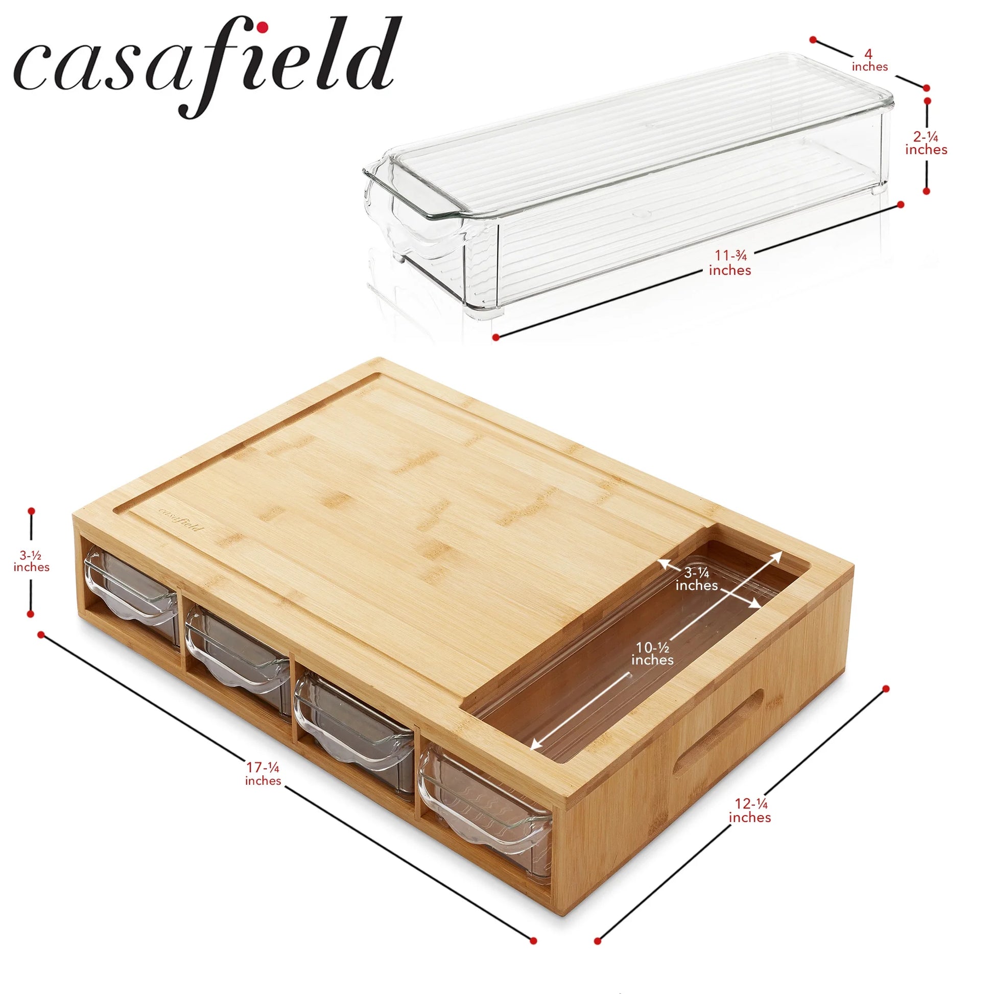 Bamboo Cutting Board with (4) Bpa-Free Food Prep Storage Trays and Lids