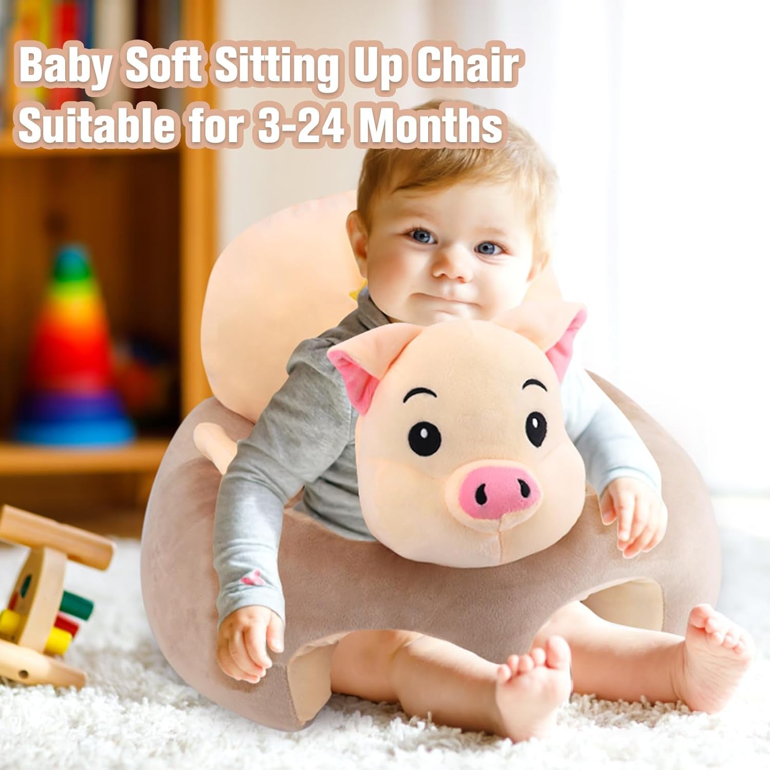 Sit Me up Floor Seat for Baby Chair for Sitting up Support Seat Sofa Plush Animal Shaped Baby Learning to Sit Chair for 3-24 Months,Pp Cotton Full Filling(Pig)