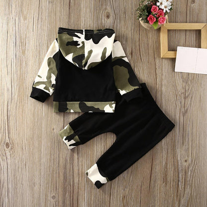 Infant Baby Boys 2 Pieces Clothes Set Camouflage Print Hoodie Tops + Long Pants Toddler Winter Outfits