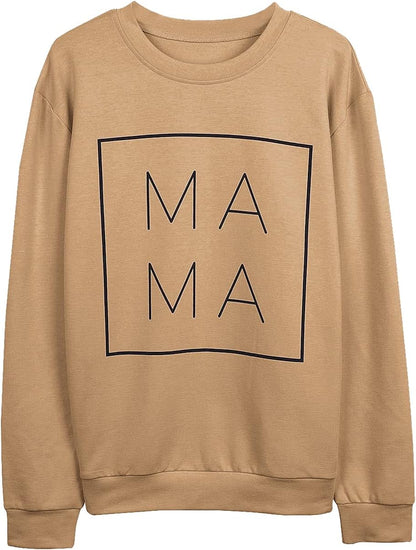 Mama Sweatshirt Women Funny Letter Print Mom Life Blouse Tops Casual Long Sleeve Pullover Tees